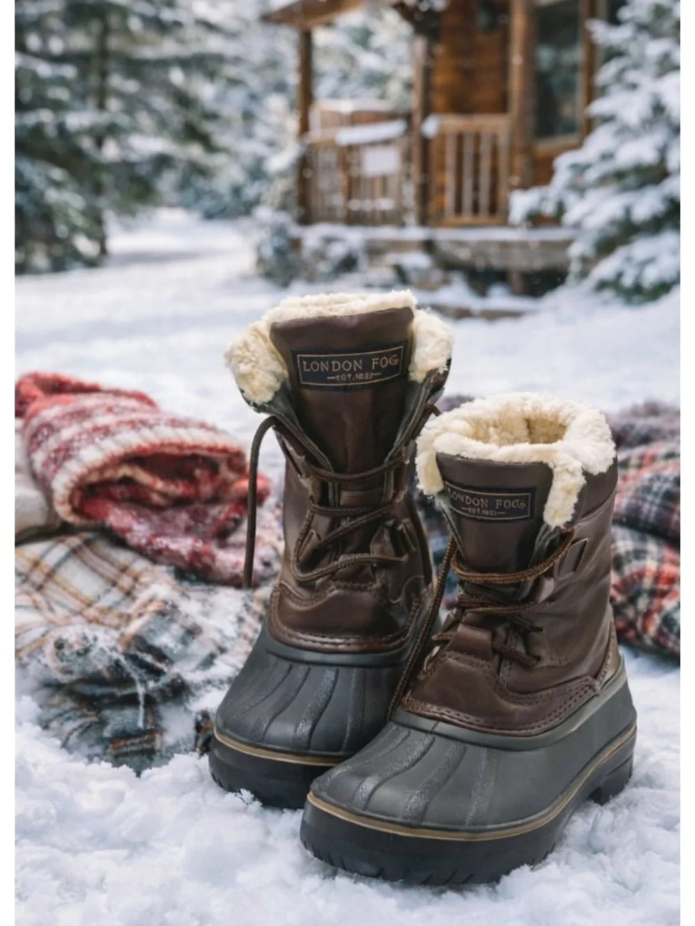 London Fog Kids Duck Boots Size 13 Brown Faux Fur Lined Waterproof Snow Boots